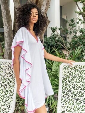 Pitusa Flare Mini Beach White Coverup/Caftan (Standard)